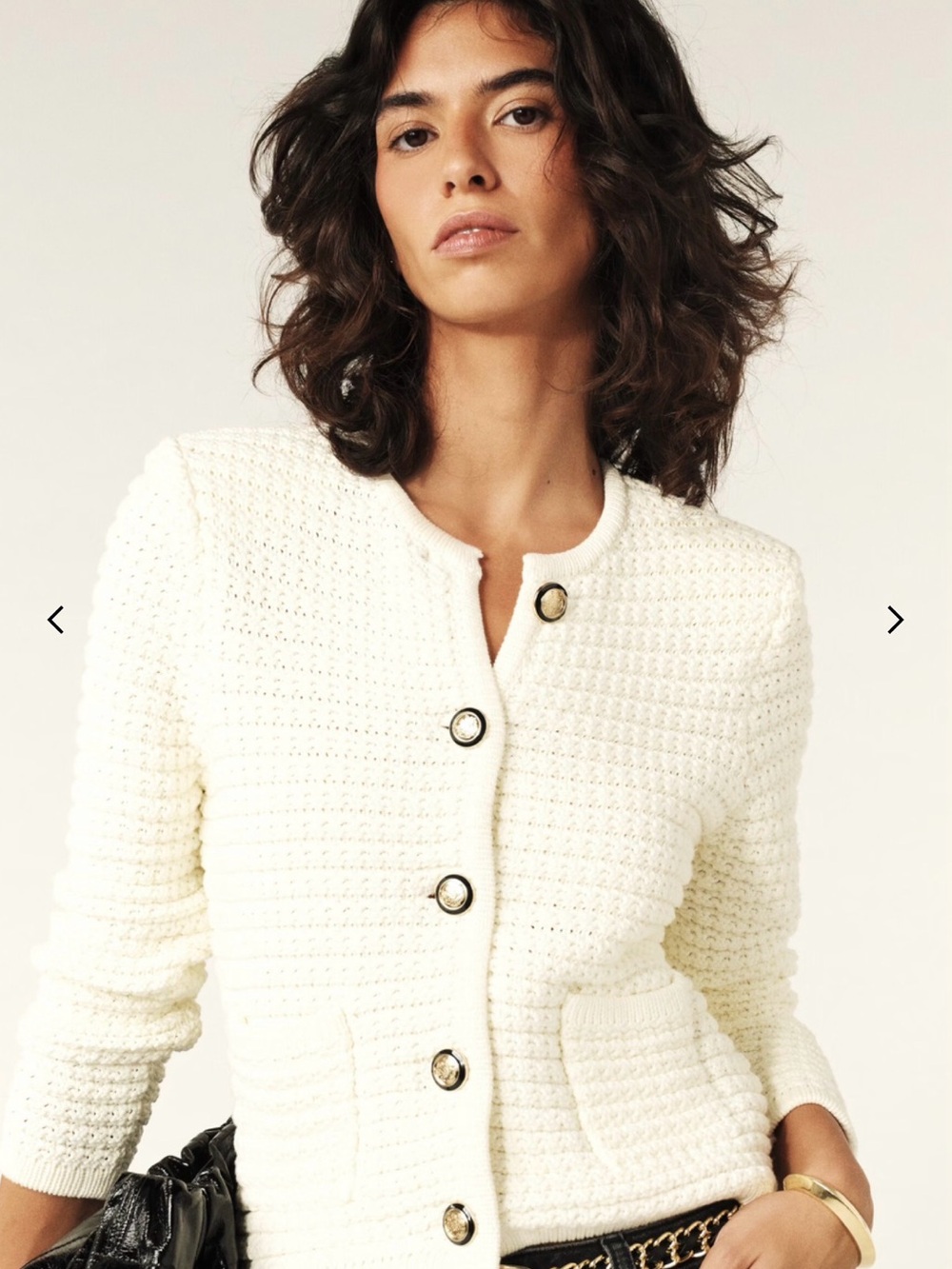ba&sh Cream Textured Knit Cardigan with Gold-Tone Buttons – Large